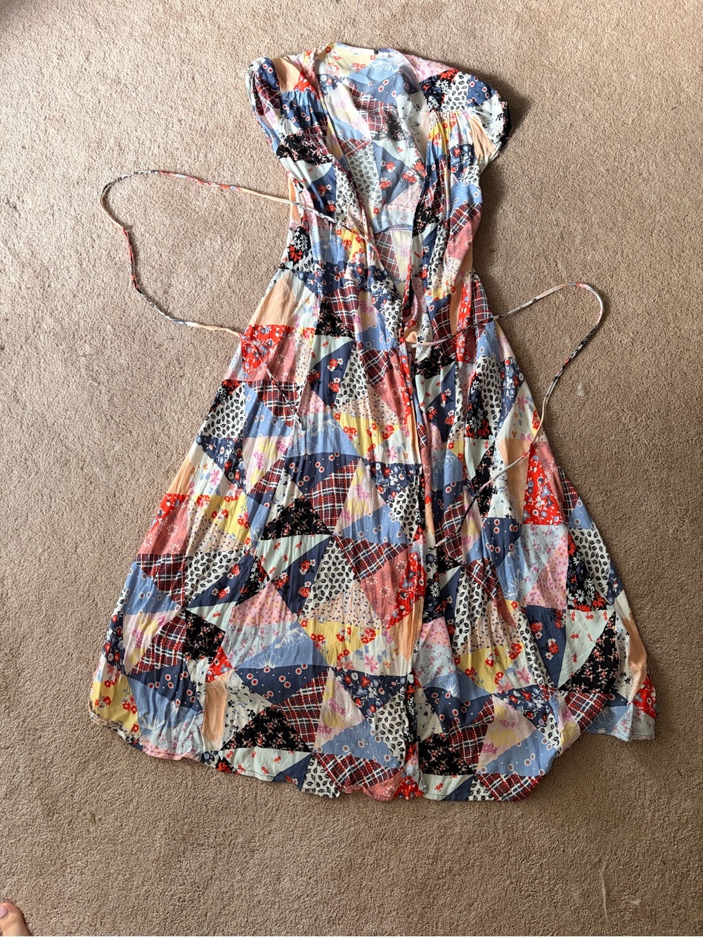 GAP Patchwork Maxi Wrap Dress — Blue, Red & Cream Accents